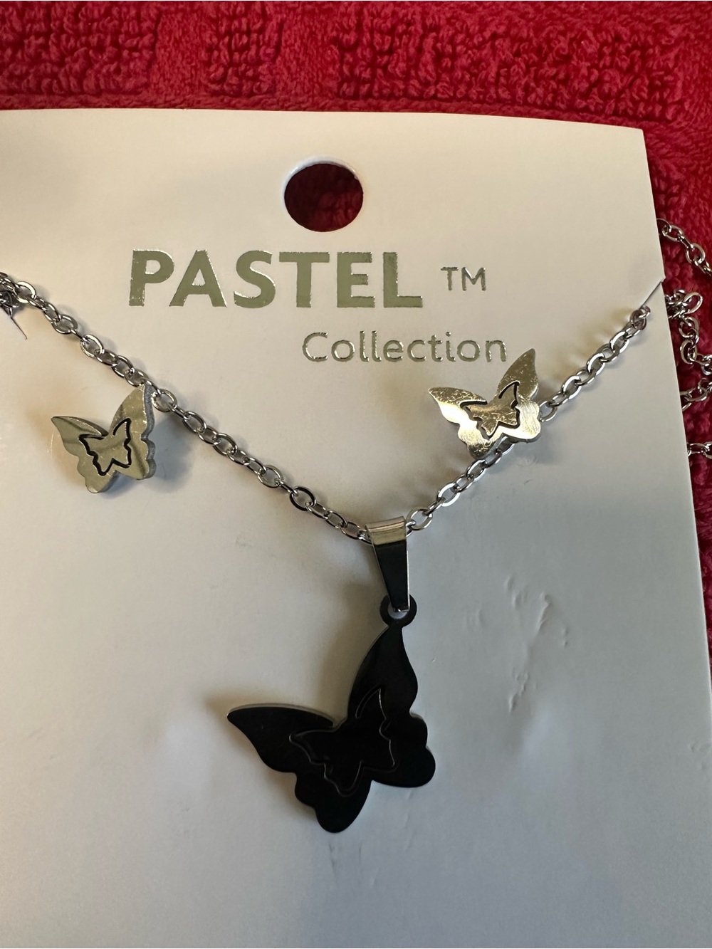 Pastels Black Butterfly Pendant Necklace with Silver Accents